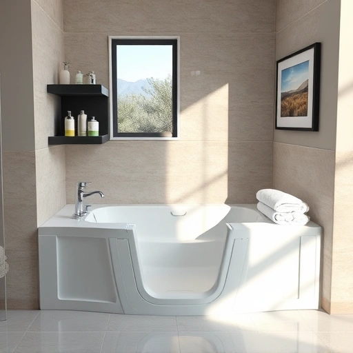 Completed Walk-In Tub Installation in Scottsdale AZ featuring elegant design, polished tiles, chrome fixtures, and stylish decor.