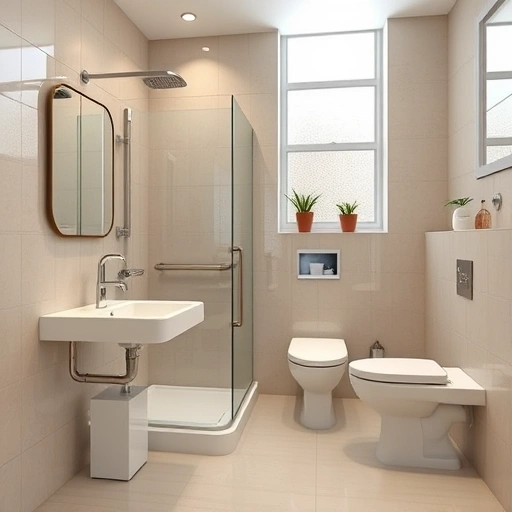 Handicap bathroom remodeling in Phoenix featuring a spacious walk-in shower, accessible sink, and modern toilet.