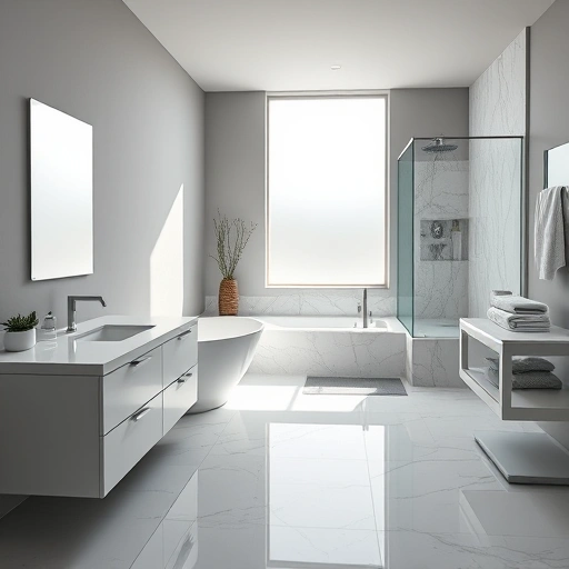Spacious modern bathroom in New River AZ featuring elegant tub, walk-in shower, marble counters, and stylish decor.
