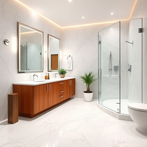 Spacious Scottsdale bathroom remodel featuring marble counters, glass shower, chrome fixtures, and warm wood cabinetry.