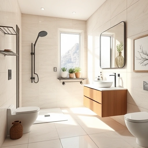 Accessible bathroom remodeling in Phoenix with modern design, roll-in shower, and stylish finishes.