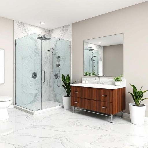 Bathroom remodeling in Moon Valley AZ with modern design, marble floors, chrome fixtures, and a sleek glass shower.