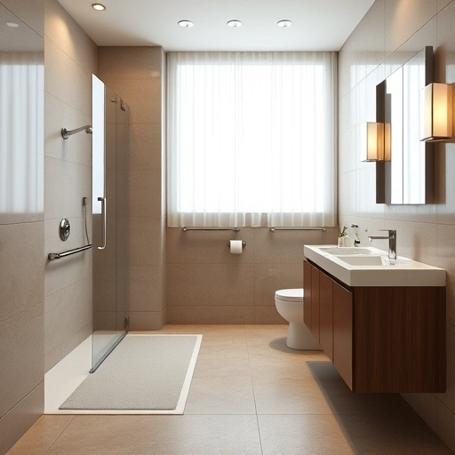 Spacious ADA bathroom in Phoenix with modern fixtures, zero-threshold shower, and stylish, accessible design.