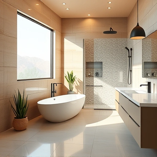 Remodeled Phoenix bathroom with modern design, freestanding tub, walk-in shower, and desert-inspired decor.