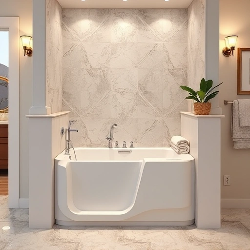 Walk-in tub installation in a stylish Maryvale bathroom featuring elegant tiles, soft lighting, and safety features.
