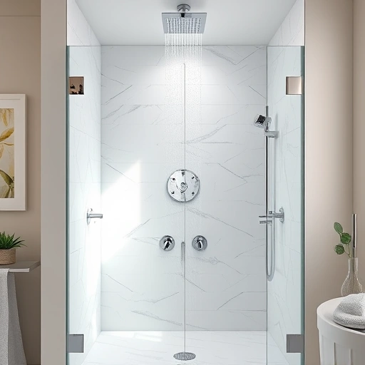 Walk-in shower installation in Phoenix featuring marble tiles, chrome fixtures, and natural lighting for a modern design.