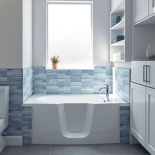 Completed walk-in tub installation in Encanto AZ featuring modern fixtures elegant blue and white tiles and natural light.