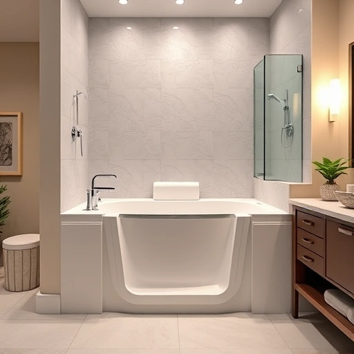 Modern walk-in tub installation in Surprise AZ featuring elegant tiles, chrome fixtures, and stylish design elements.