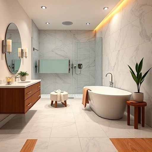 Luxurious bathroom remodel in Tolleson AZ featuring marble countertops, sleek fixtures, and a spacious walk-in shower.