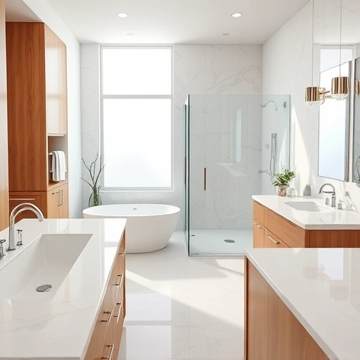 Completed bathroom remodel in Litchfield Park AZ featuring elegant fixtures, freestanding tub, and modern design.