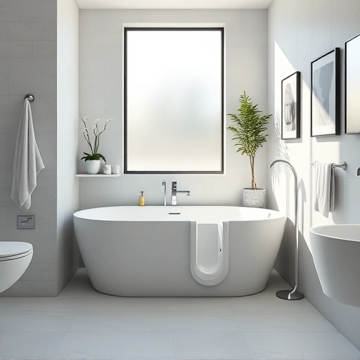 Completed walk-in tub installation in a modern bathroom featuring elegant tilework and natural light in Camelback East Village.