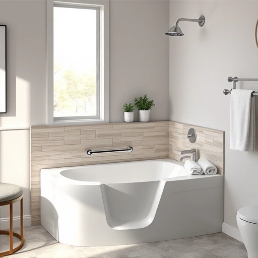 Completed walk-in tub installation in modern Glendale AZ bathroom with sleek design, neutral tiles, and soft lighting.
