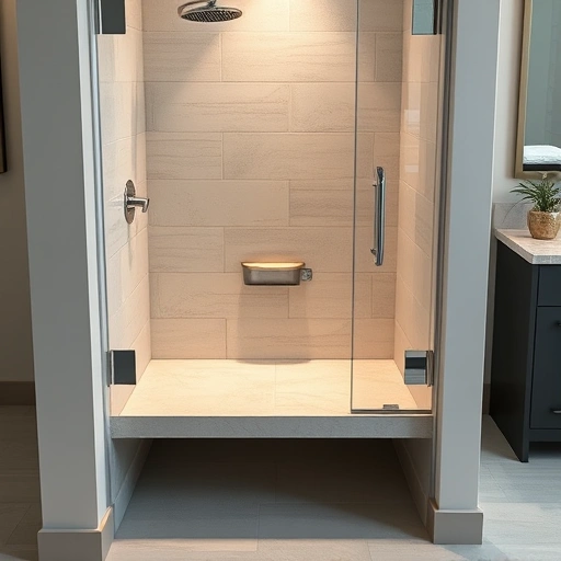 Built-in shower seat installation in Phoenix showcasing ceramic tiles, chrome fixtures, and minimalist bathroom design.