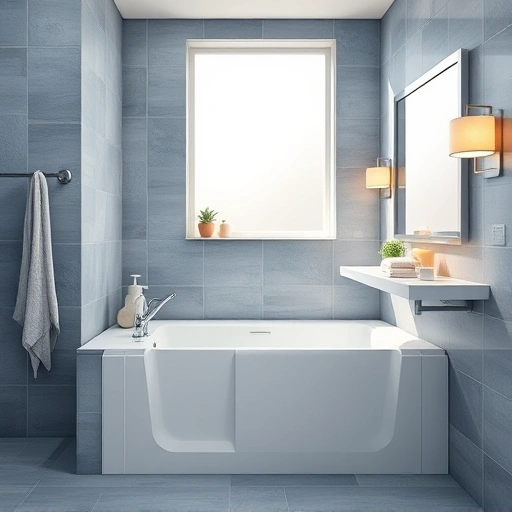 Walk-In Tub Installation in Alhambra AZ featuring a modern bathroom with sleek design and elegant blue grey tiles.