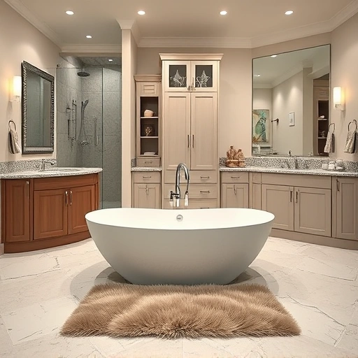 Bathroom remodeling in Sun City AZ featuring elegant design, freestanding tub, glass shower, and polished granite countertops.