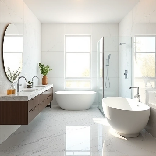 Modern bathroom remodel in Happy Valley AZ with freestanding tub, walk-in shower, and elegant finishes in white and gray.