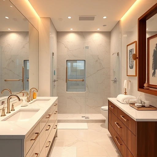 Luxurious bathroom remodel in Surprise AZ featuring marble countertops, chrome fixtures, a walk-in shower, and earth tones.