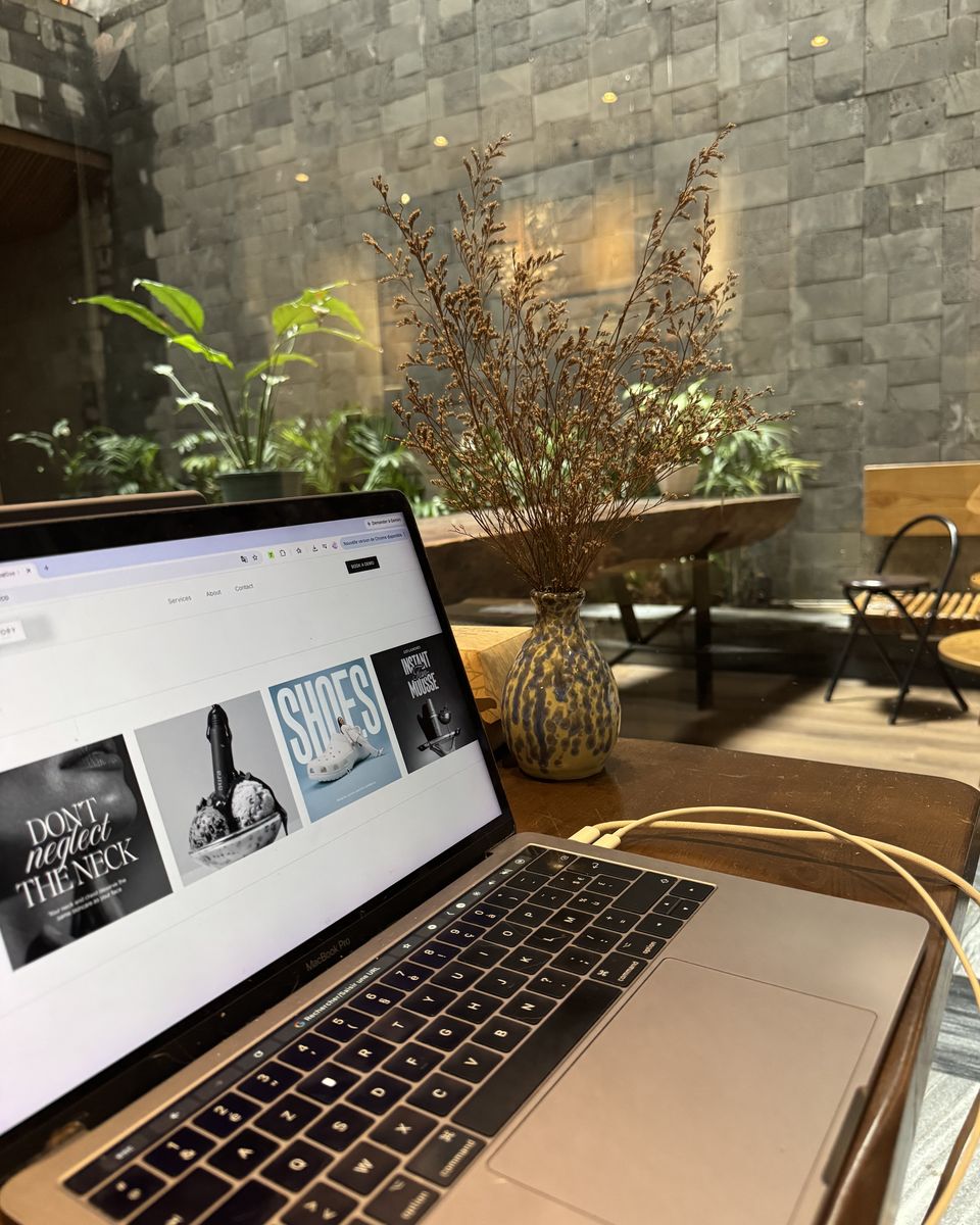My laptop on a café table