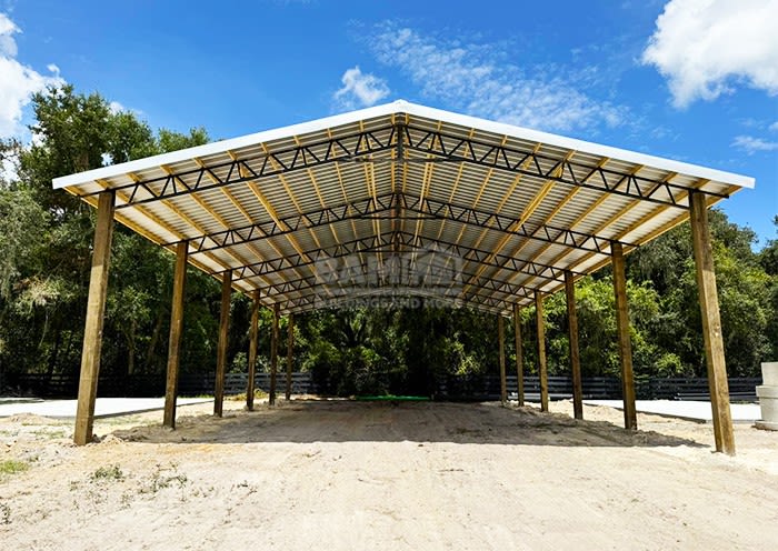 Open pole barn on a farm