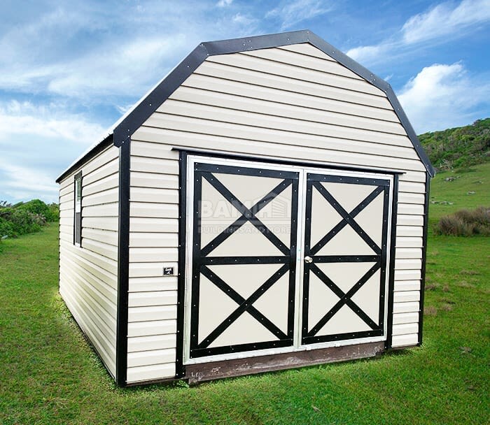 Lofted barn with double doors and loft windows
