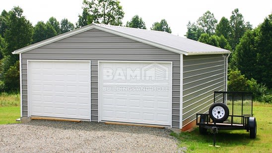 Two car steel garage with overhead doors