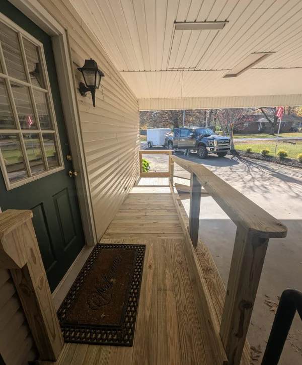 Custom built-in wood shelving installed inside residential room