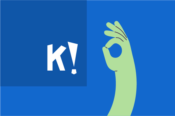 Illustration de lafacilité de synchronisation des présentations PowerPoint et Slide avec Kahoot!, avec une main verte sur fond bleu.