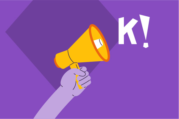 Illustration sur l'accessibilité dans les Kahoot, avec un porte voix orange sur n fond violet.
