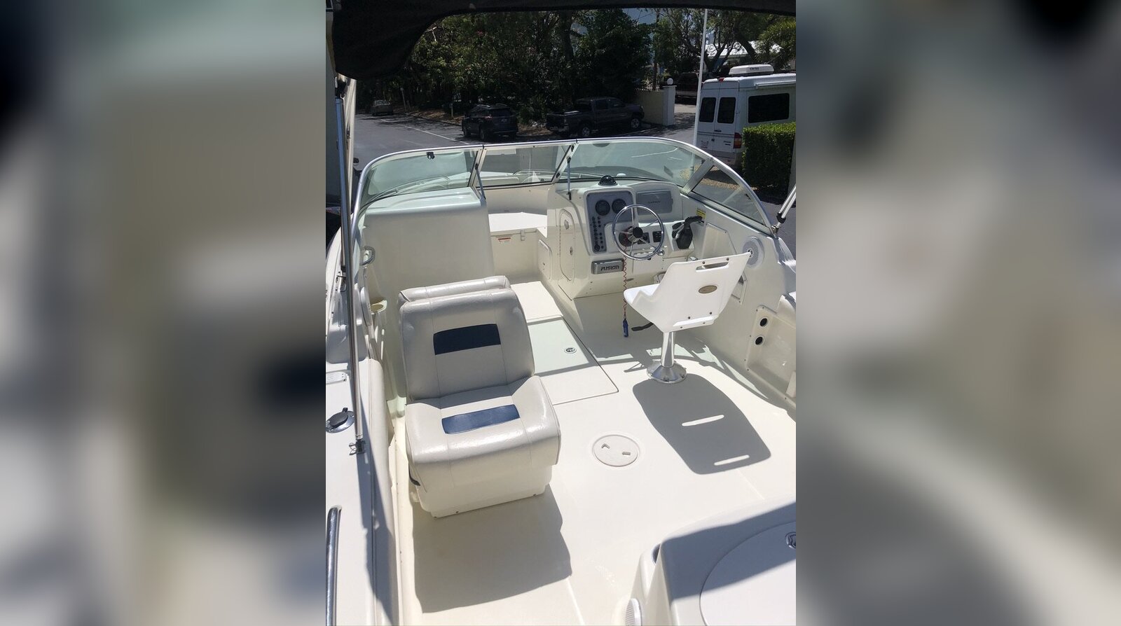 Spotless boat cockpit and upholstery after interior detailing in the Florida Keys