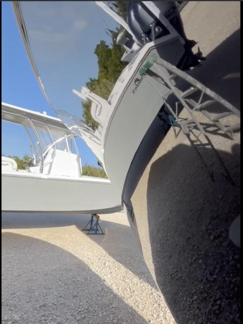 Ceramic coated boat hull with a high gloss finish in the Florida Keys