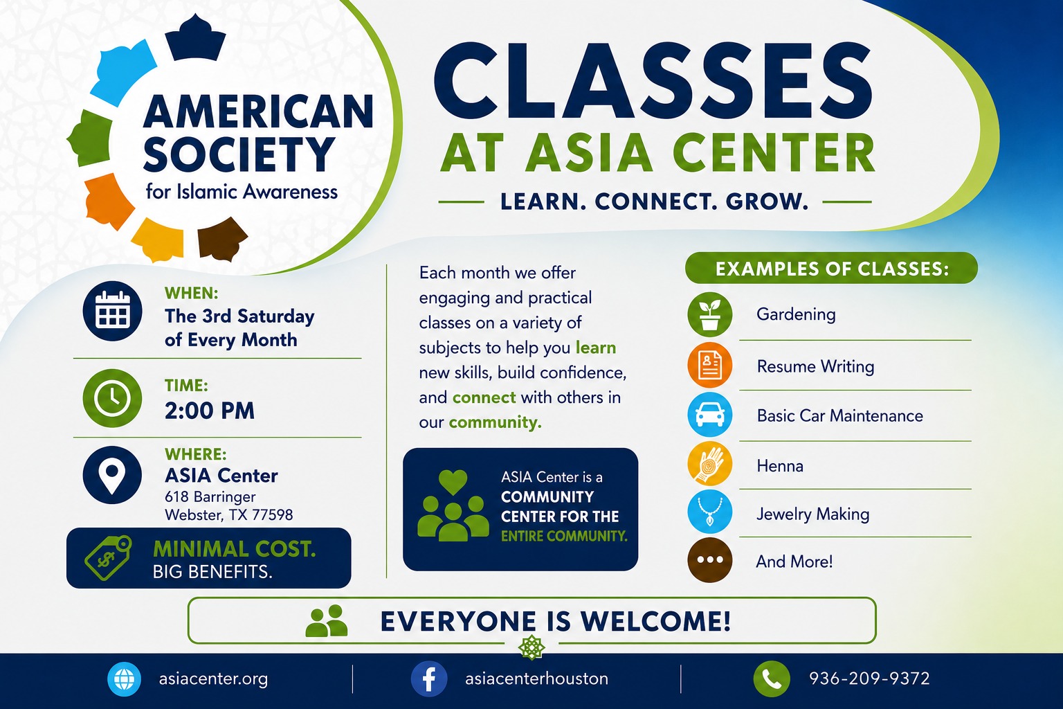 Classes at ASIA Center announcement