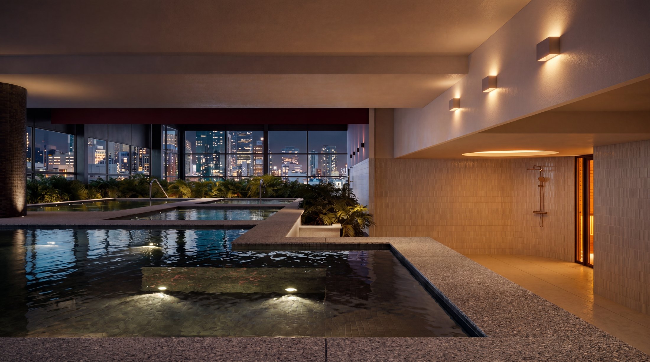 The pools at night