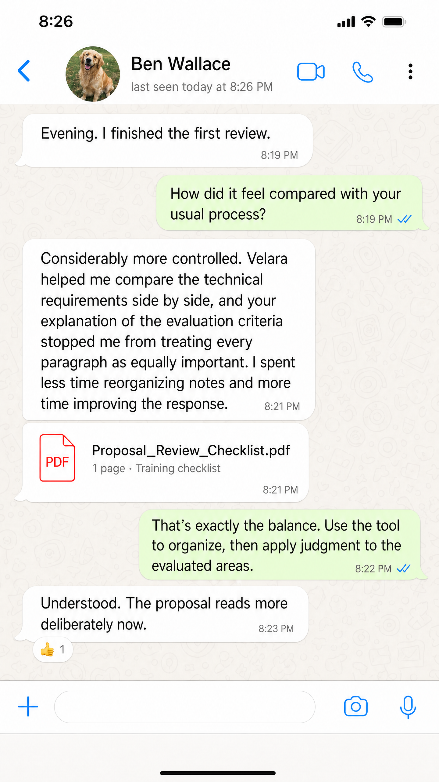Velara member conversation screenshot