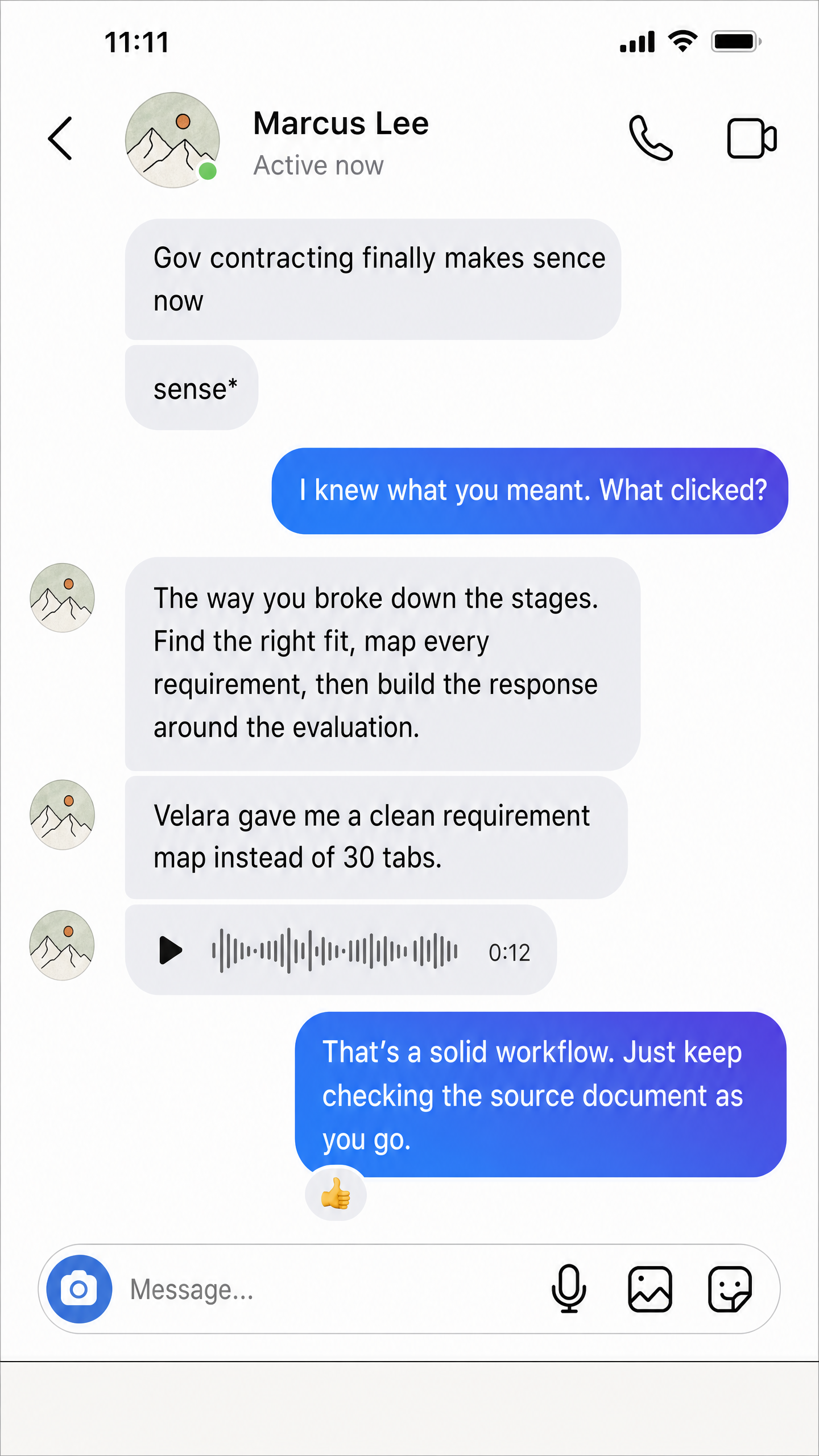 Velara member conversation screenshot