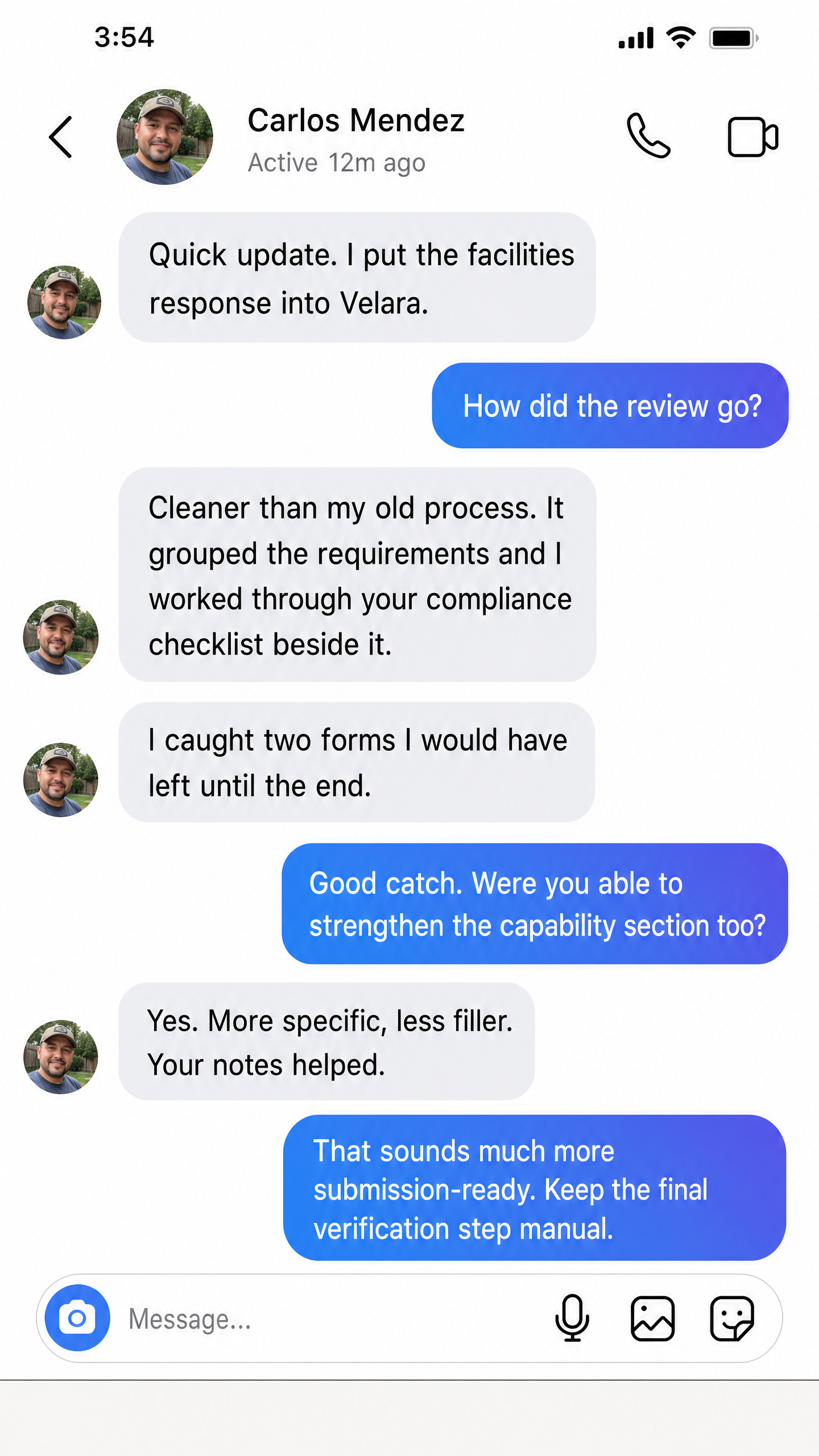 Velara member conversation screenshot