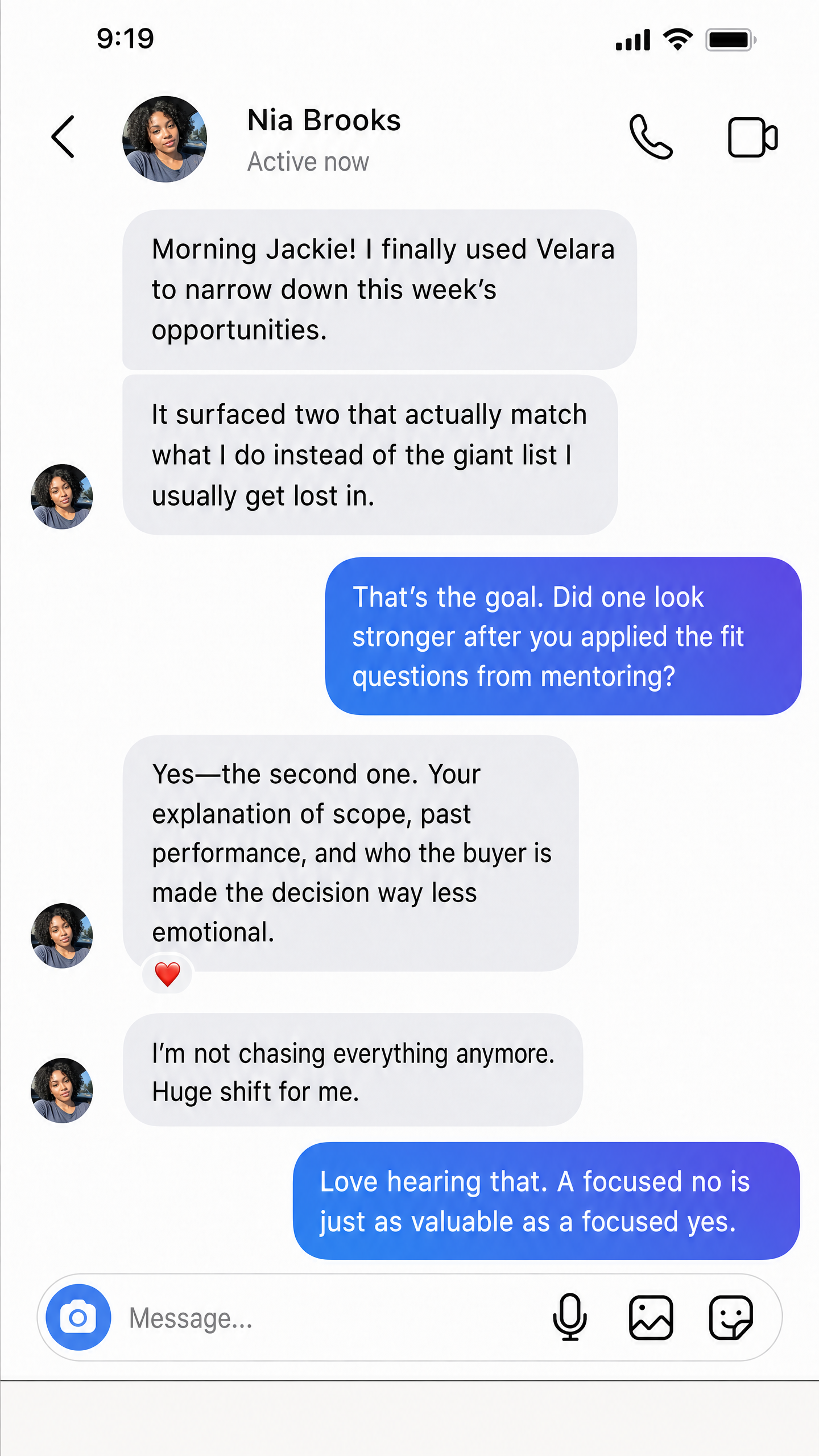 Velara member conversation screenshot