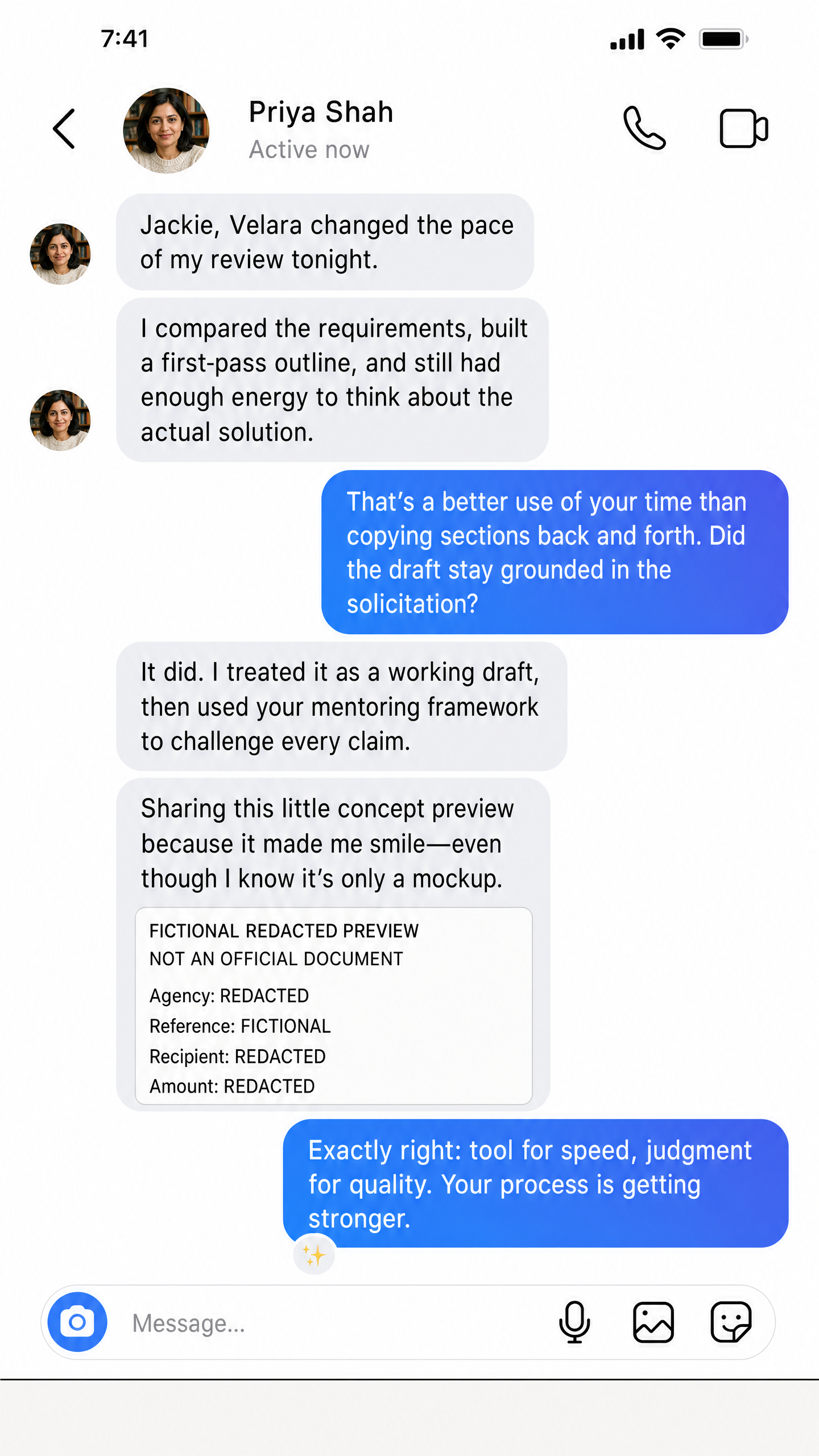 Velara member conversation screenshot