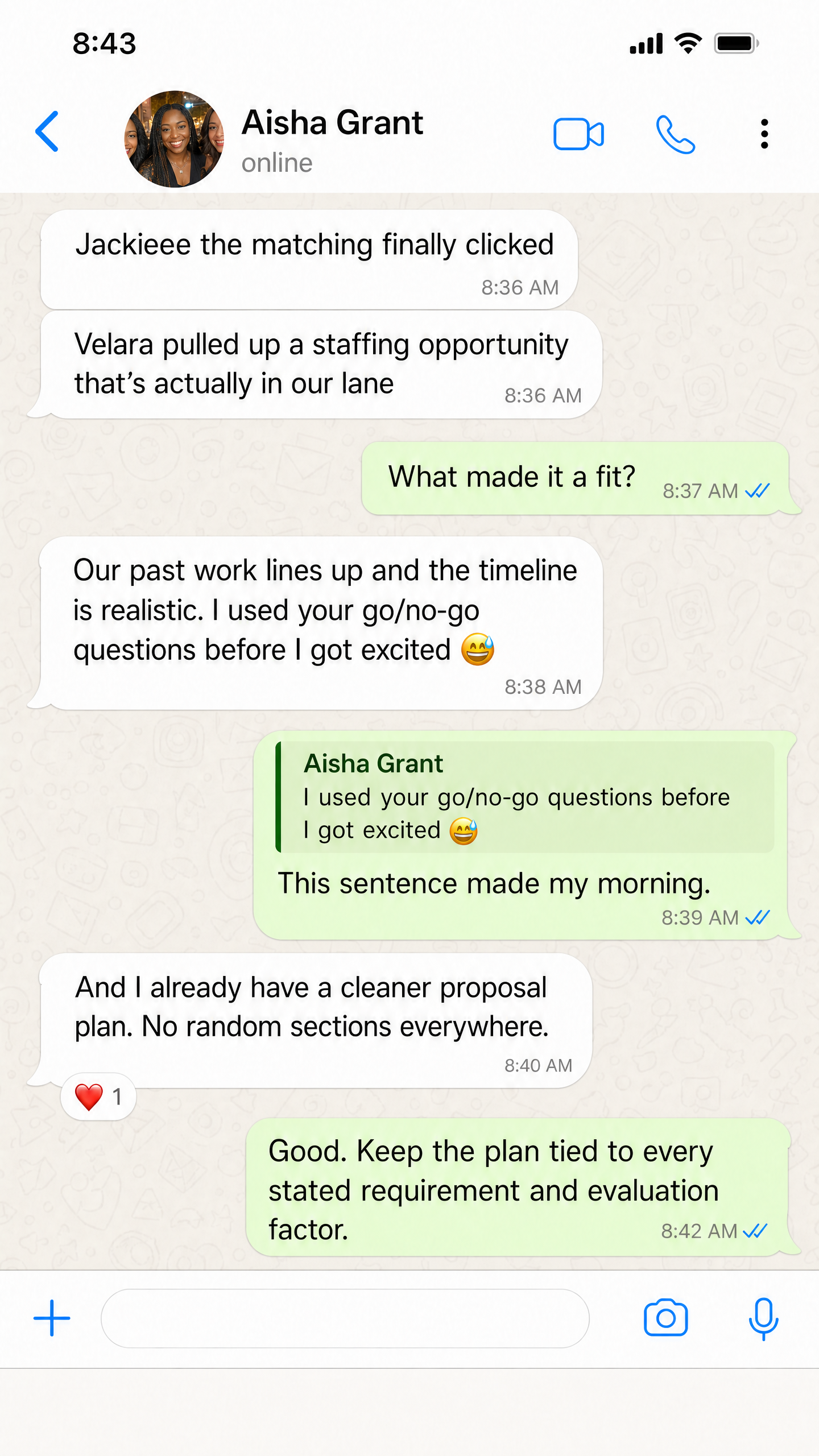Velara member conversation screenshot