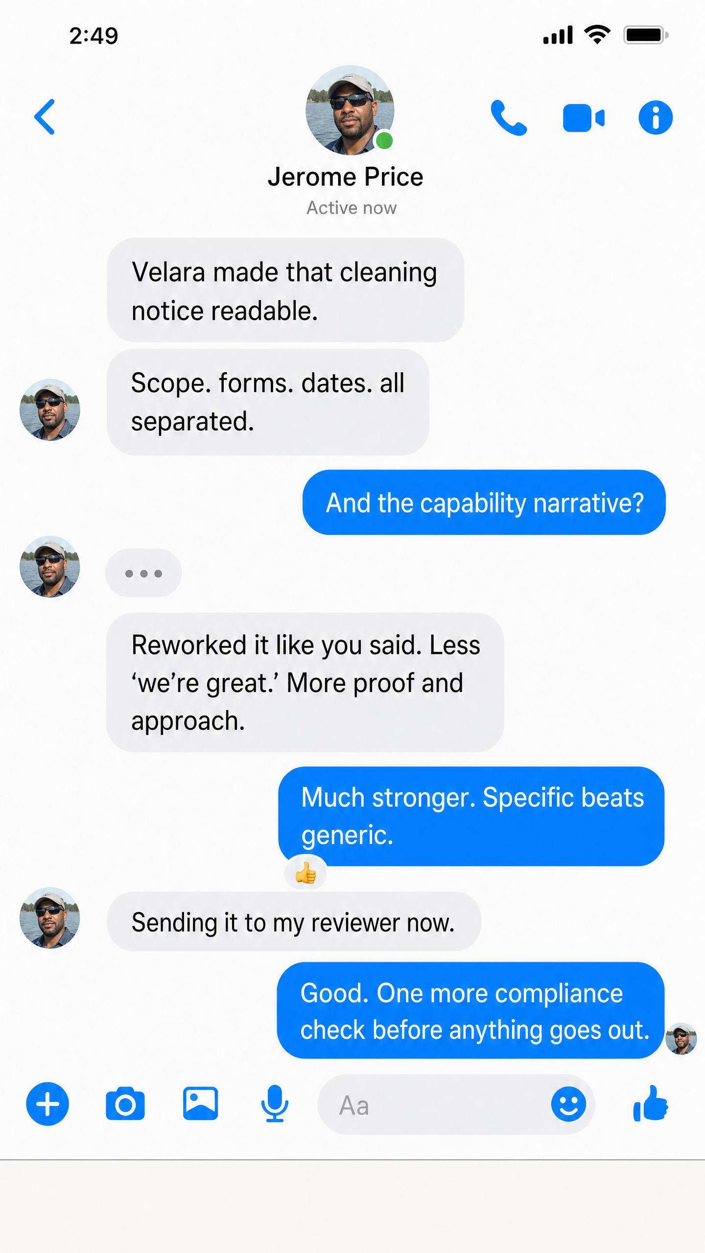 Velara member conversation screenshot