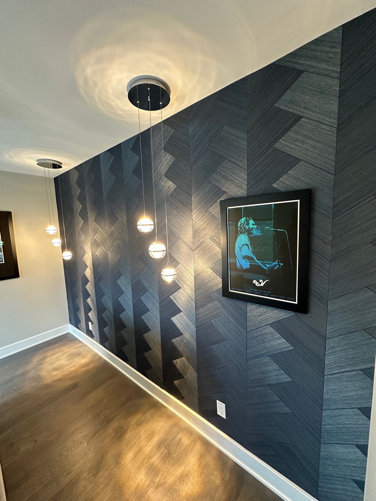 Geometric textile feature wall with seamless pattern matching