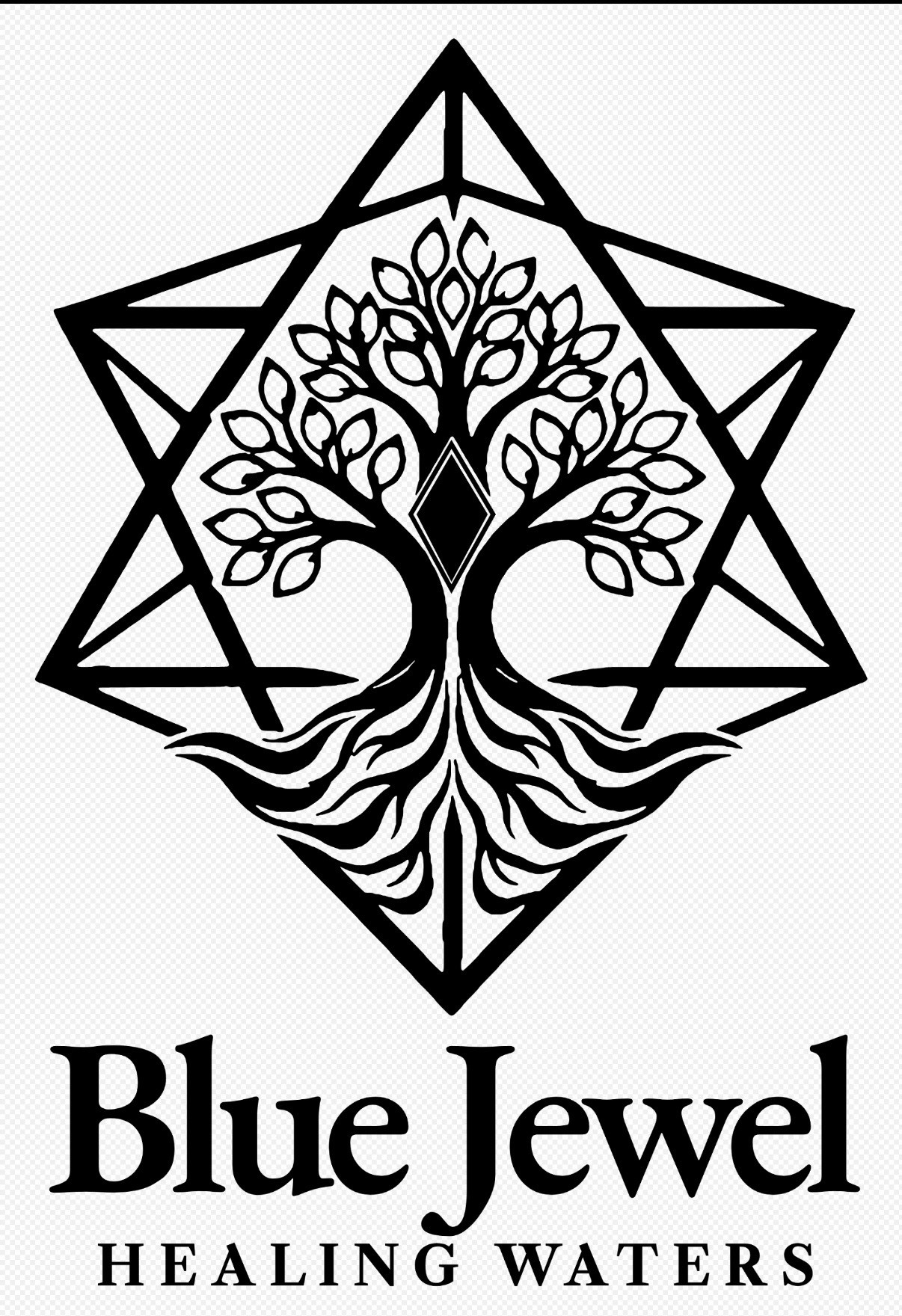 Blue Jewel Healing Waters — tree, jewel and flowing water