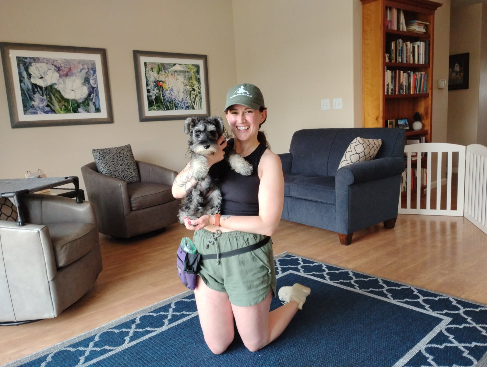 Mandy training and connecting with a golden retriever puppy in Yamhill County