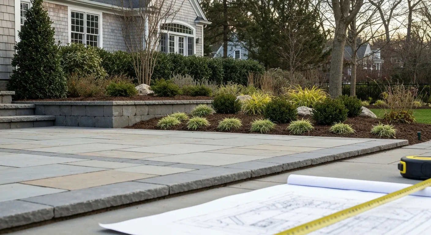 Custom landscape design with stone patio