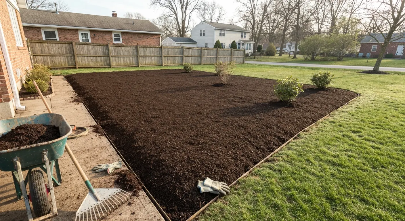 New landscape bed mulching