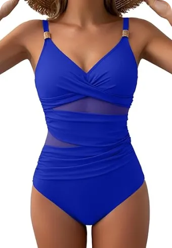 Women's Mesh One Piece Swimsuits Tummy