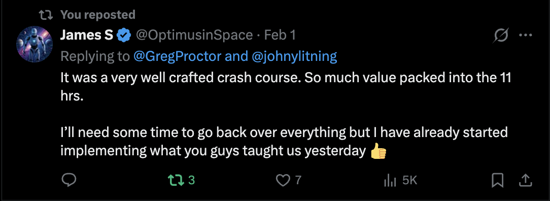 James S testimonial about crash course value