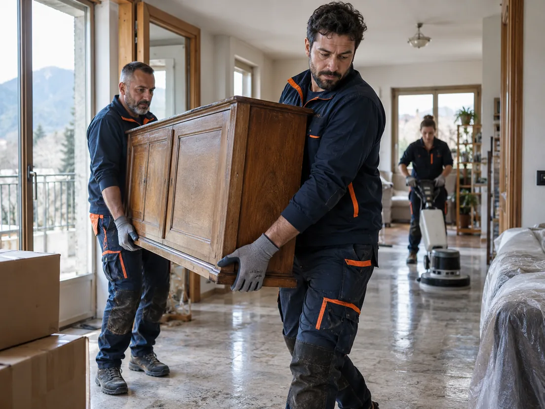 Operatori SBE Servizi durante lo sgombero e la pulizia di un appartamento