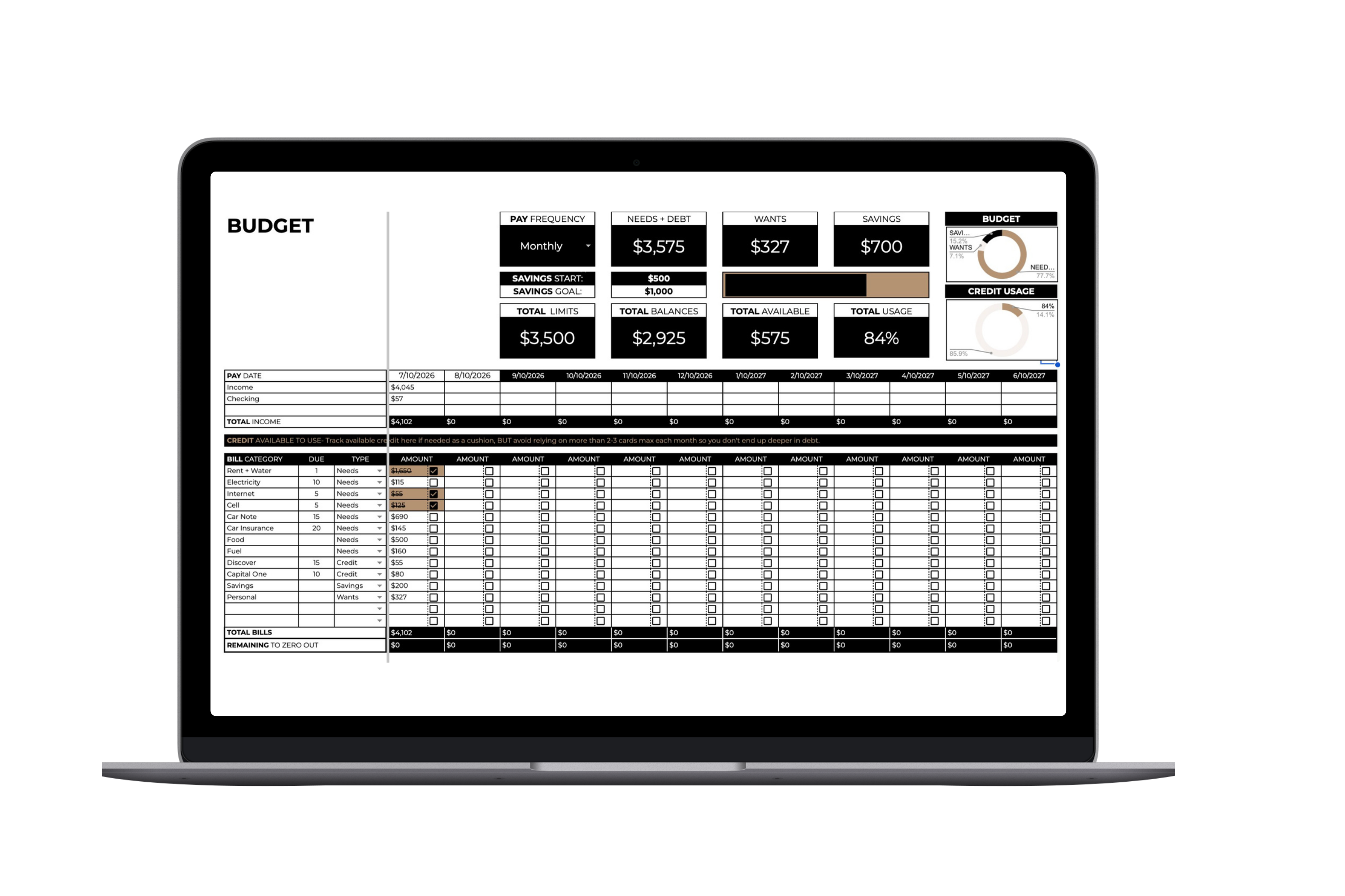 The Planned Pretty budget spreadsheet