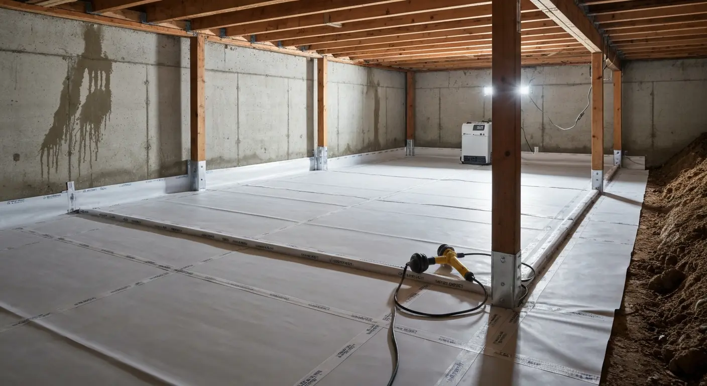 Crawlspace vapor barrier installation
