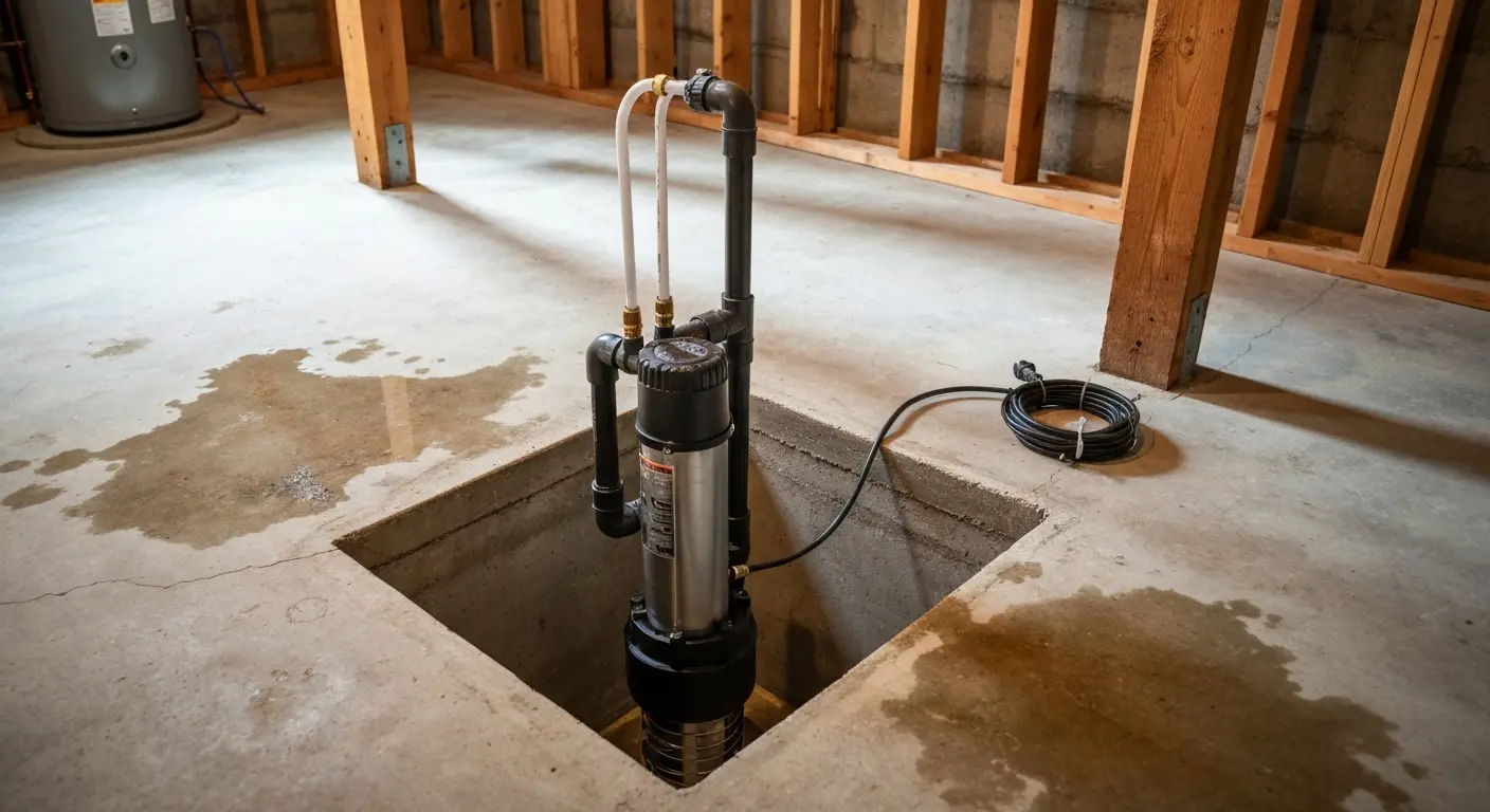 Submersible sump pump installation